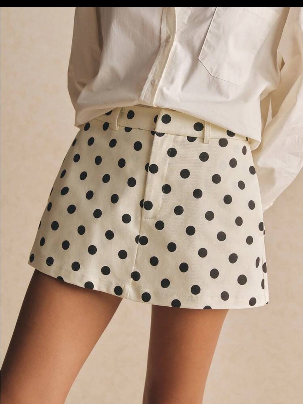 Cream Polka Dot Mini Skort with Black Dots